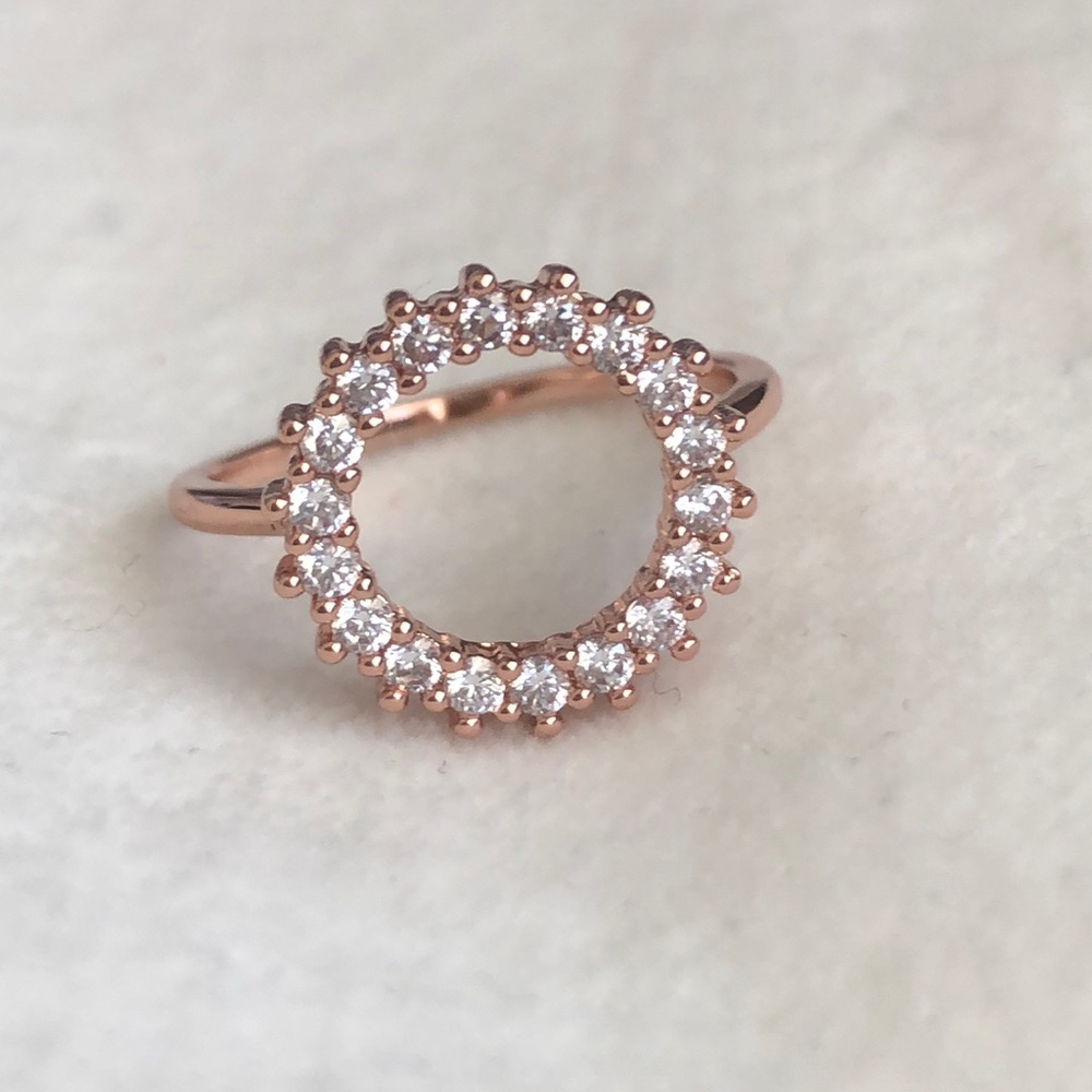 Rose Gold Open Circle Infinity White Sapphire Ring - Picture 6 of 8
